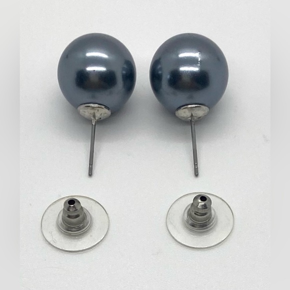 Gray Large Pearl Stud Earrings Preppy Classic Traditional Party Retro Feminine - Picture 4 of 8